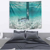 Striped Bass Fishing Tapestry with Underwater Ocean Scene and Teal Water Pattern - Wonder Print Shop