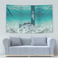 Striped Bass Fishing Tapestry with Underwater Ocean Scene and Teal Water Pattern - Wonder Print Shop