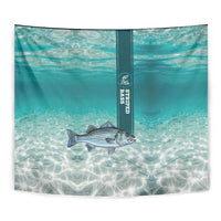 Striped Bass Fishing Tapestry with Underwater Ocean Scene and Teal Water Pattern - Wonder Print Shop