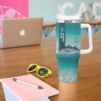 Striped Bass Fishing Tumbler With Handle with Underwater Ocean Scene and Teal Water Pattern - Wonder Print Shop