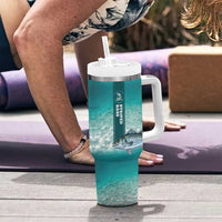 Striped Bass Fishing Tumbler With Handle with Underwater Ocean Scene and Teal Water Pattern - Wonder Print Shop