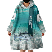 Striped Bass Fishing Wearable Blanket Hoodie with Underwater Ocean Scene and Teal Water Pattern - Wonder Print Shop