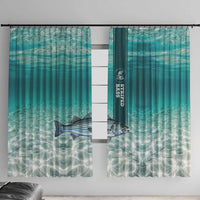 Striped Bass Fishing Window Curtain with Underwater Ocean Scene and Teal Water Pattern - Wonder Print Shop