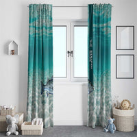 Striped Bass Fishing Window Curtain with Underwater Ocean Scene and Teal Water Pattern - Wonder Print Shop