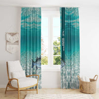 Striped Bass Fishing Window Curtain with Underwater Ocean Scene and Teal Water Pattern - Wonder Print Shop