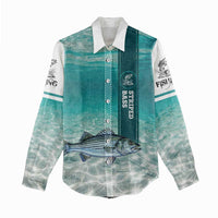 Striped Bass Fishing Women Casual Shirt with Underwater Ocean Scene and Teal Water Pattern - Wonder Print Shop