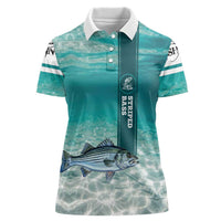 Striped Bass Fishing Women Polo Shirt with Underwater Ocean Scene and Teal Water Pattern - Wonder Print Shop