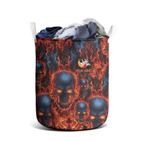 Custom Flaming Skull Bowling Laundry Basket with Fiery Pins and Intense Red Blue Flame Pattern - Wonder Print Shop