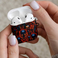 Custom Flaming Skull Bowling AirPods Case with Fiery Pins and Intense Red Blue Flame Pattern - Wonder Print Shop