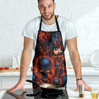 Custom Flaming Skull Bowling Apron with Fiery Pins and Intense Red Blue Flame Pattern - Wonder Print Shop