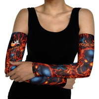 Custom Flaming Skull Bowling Arm Sleeves with Fiery Pins and Intense Red Blue Flame Pattern - Wonder Print Shop