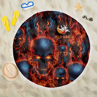 Custom Flaming Skull Bowling Beach Blanket with Fiery Pins and Intense Red Blue Flame Pattern - Wonder Print Shop