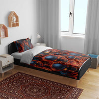 Custom Flaming Skull Bowling Bedding Set with Fiery Pins and Intense Red Blue Flame Pattern - Wonder Print Shop