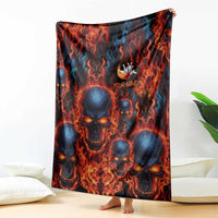 Custom Flaming Skull Bowling Blanket with Fiery Pins and Intense Red Blue Flame Pattern - Wonder Print Shop