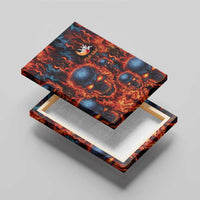 Custom Flaming Skull Bowling Canvas Wall Art with Fiery Pins and Intense Red Blue Flame Pattern - Wonder Print Shop