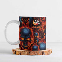 Custom Flaming Skull Bowling Ceramic Mug with Fiery Pins and Intense Red Blue Flame Pattern - Wonder Print Shop