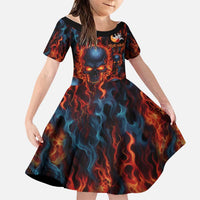 Custom Flaming Skull Bowling Family Matching Long Sleeve Bodycon Dress and Hawaiian Shirt with Fiery Pins and Intense Red Blue Flame Pattern - Wonder Print Shop