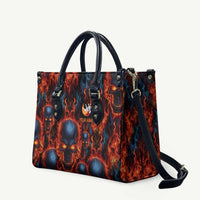 Custom Flaming Skull Bowling Leather Bag with Fiery Pins and Intense Red Blue Flame Pattern - Wonder Print Shop