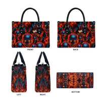 Custom Flaming Skull Bowling Leather Bag with Fiery Pins and Intense Red Blue Flame Pattern - Wonder Print Shop
