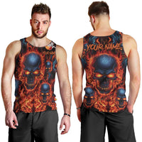 Custom Flaming Skull Bowling Men Tank Top with Fiery Pins and Intense Red Blue Flame Pattern - Wonder Print Shop