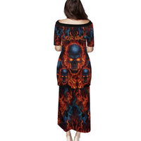 Custom Flaming Skull Bowling Puletasi with Fiery Pins and Intense Red Blue Flame Pattern - Wonder Print Shop