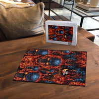 Custom Flaming Skull Bowling Puzzle with Fiery Pins and Intense Red Blue Flame Pattern - Wonder Print Shop
