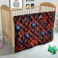 Custom Flaming Skull Bowling Quilt with Fiery Pins and Intense Red Blue Flame Pattern - Wonder Print Shop