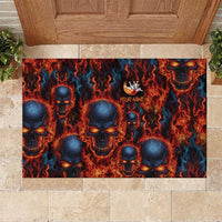 Custom Flaming Skull Bowling Rubber Doormat with Fiery Pins and Intense Red Blue Flame Pattern - Wonder Print Shop