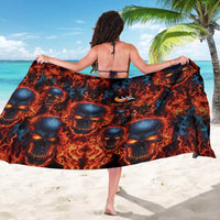 Custom Flaming Skull Bowling Sarong with Fiery Pins and Intense Red Blue Flame Pattern - Wonder Print Shop