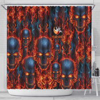 Custom Flaming Skull Bowling Shower Curtain with Fiery Pins and Intense Red Blue Flame Pattern - Wonder Print Shop