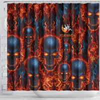 Custom Flaming Skull Bowling Shower Curtain with Fiery Pins and Intense Red Blue Flame Pattern - Wonder Print Shop