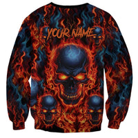 Custom Flaming Skull Bowling Sweatshirt with Fiery Pins and Intense Red Blue Flame Pattern - Wonder Print Shop