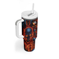 Custom Flaming Skull Bowling Tumbler With Handle with Fiery Pins and Intense Red Blue Flame Pattern - Wonder Print Shop