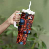 Custom Flaming Skull Bowling Tumbler With Handle with Fiery Pins and Intense Red Blue Flame Pattern - Wonder Print Shop