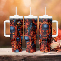 Custom Flaming Skull Bowling Tumbler With Handle with Fiery Pins and Intense Red Blue Flame Pattern - Wonder Print Shop