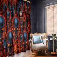 Custom Flaming Skull Bowling Window Curtain with Fiery Pins and Intense Red Blue Flame Pattern - Wonder Print Shop