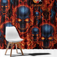 Custom Flaming Skull Bowling Window Curtain with Fiery Pins and Intense Red Blue Flame Pattern - Wonder Print Shop
