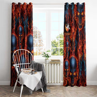 Custom Flaming Skull Bowling Window Curtain with Fiery Pins and Intense Red Blue Flame Pattern - Wonder Print Shop