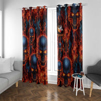 Custom Flaming Skull Bowling Window Curtain with Fiery Pins and Intense Red Blue Flame Pattern - Wonder Print Shop