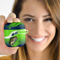 Bass Master Fishing AirPods Case with Jumping Largemouth Bass and Green Wave Pattern - Wonder Print Shop