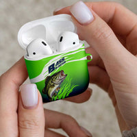 Bass Master Fishing AirPods Case with Jumping Largemouth Bass and Green Wave Pattern - Wonder Print Shop