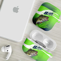 Bass Master Fishing AirPods Case with Jumping Largemouth Bass and Green Wave Pattern - Wonder Print Shop