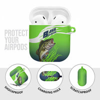 Bass Master Fishing AirPods Case with Jumping Largemouth Bass and Green Wave Pattern - Wonder Print Shop