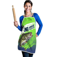 Bass Master Fishing Apron with Jumping Largemouth Bass and Green Wave Pattern - Wonder Print Shop