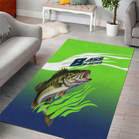 Bass Master Fishing Area Rug with Jumping Largemouth Bass and Green Wave Pattern - Wonder Print Shop