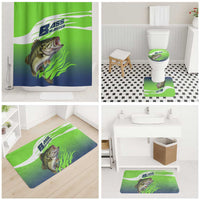 Bass Master Fishing Bathroom Set with Jumping Largemouth Bass and Green Wave Pattern - Wonder Print Shop