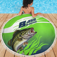 Bass Master Fishing Beach Blanket with Jumping Largemouth Bass and Green Wave Pattern - Wonder Print Shop