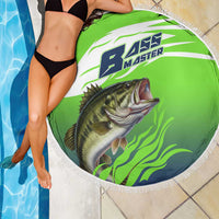 Bass Master Fishing Beach Blanket with Jumping Largemouth Bass and Green Wave Pattern - Wonder Print Shop
