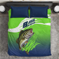 Bass Master Fishing Bedding Set with Jumping Largemouth Bass and Green Wave Pattern - Wonder Print Shop