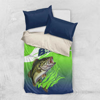 Bass Master Fishing Bedding Set with Jumping Largemouth Bass and Green Wave Pattern - Wonder Print Shop